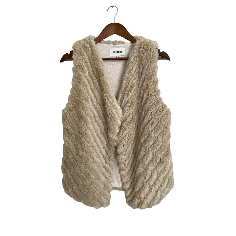 BB Dakota Faux Fur Open Front Vest Cream Tan Beige Neutral Size Small